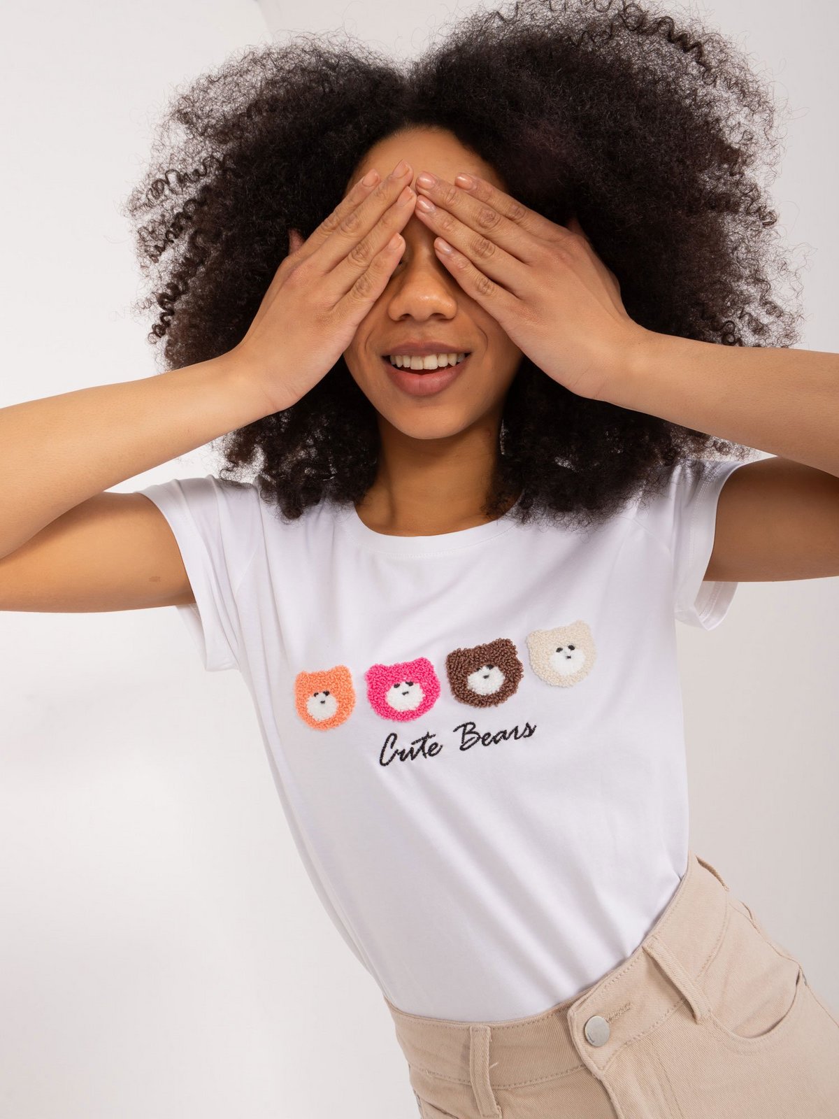 Bílé dámské tričko s plyšovými medvídky BASIC FEEL GOOD