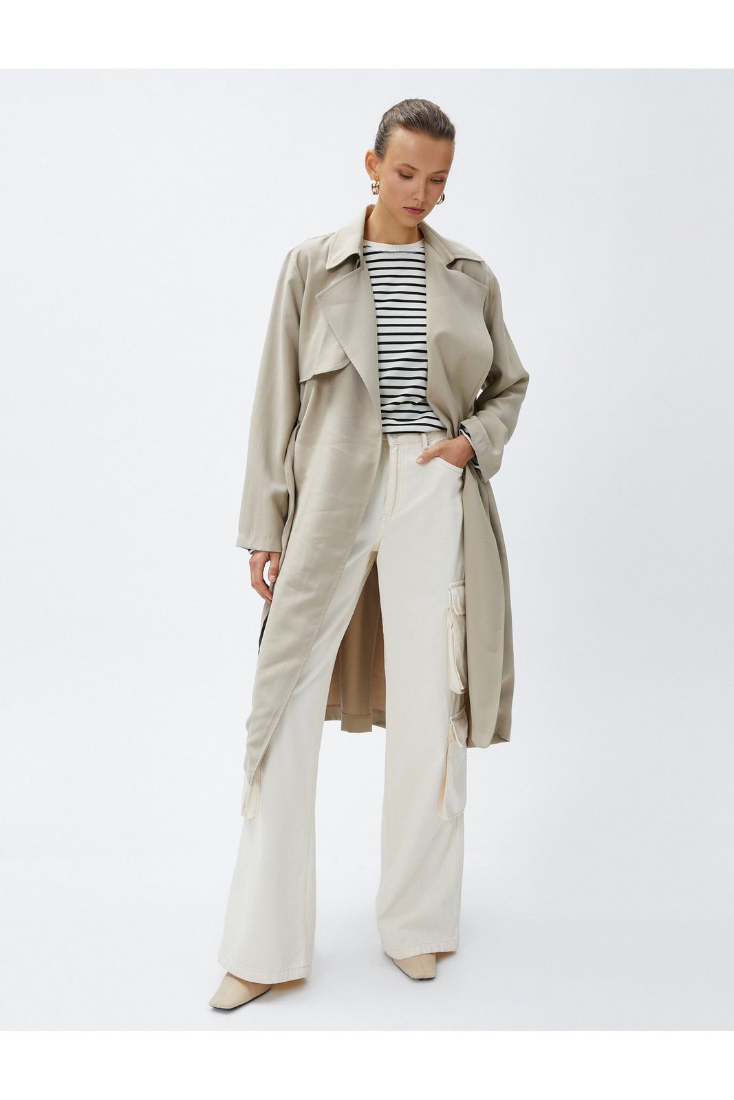 Koton Flowy Double Breasted Trench Coat with Belt