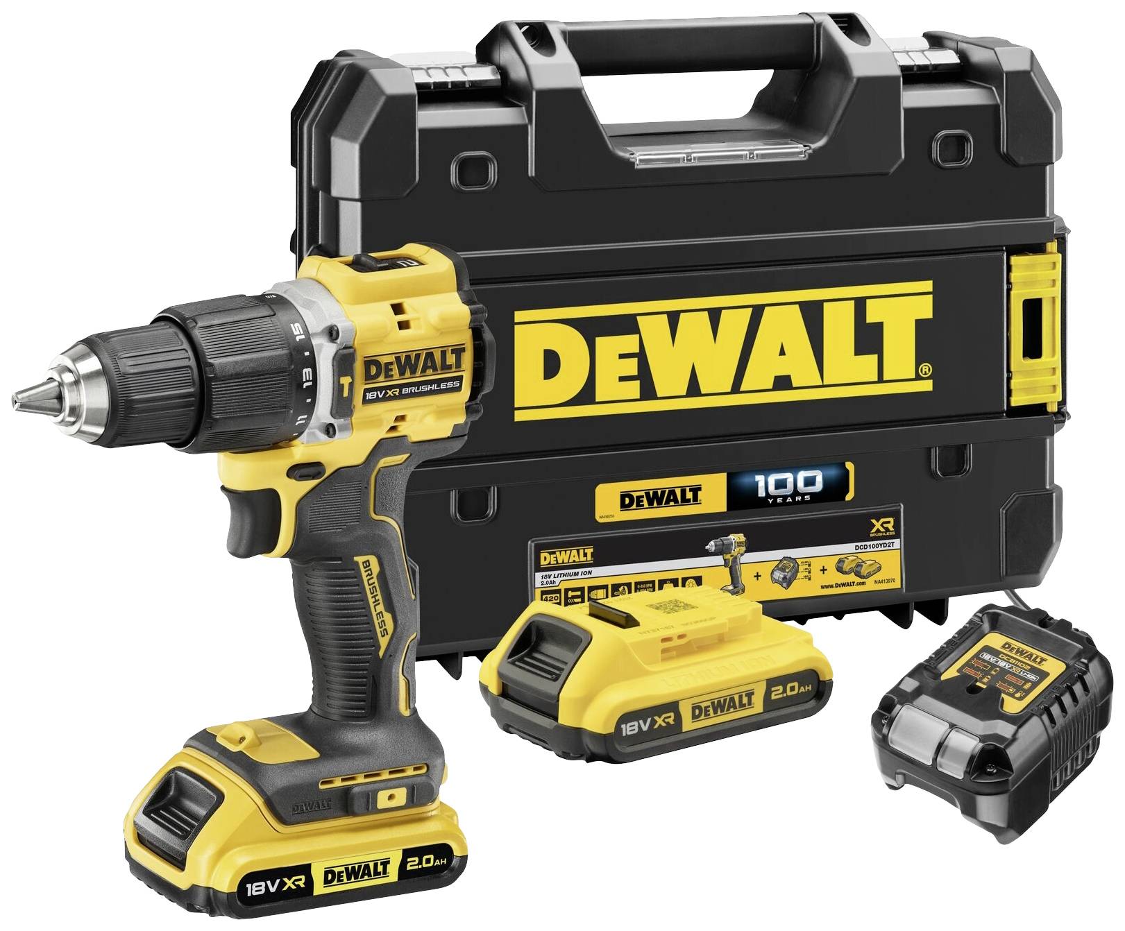 DEWALT DCD100YD2T-QW 2cestný-aku příklepový šroubovák bezkartáčové, 2 akumulátory, vč. nabíječky, kufřík