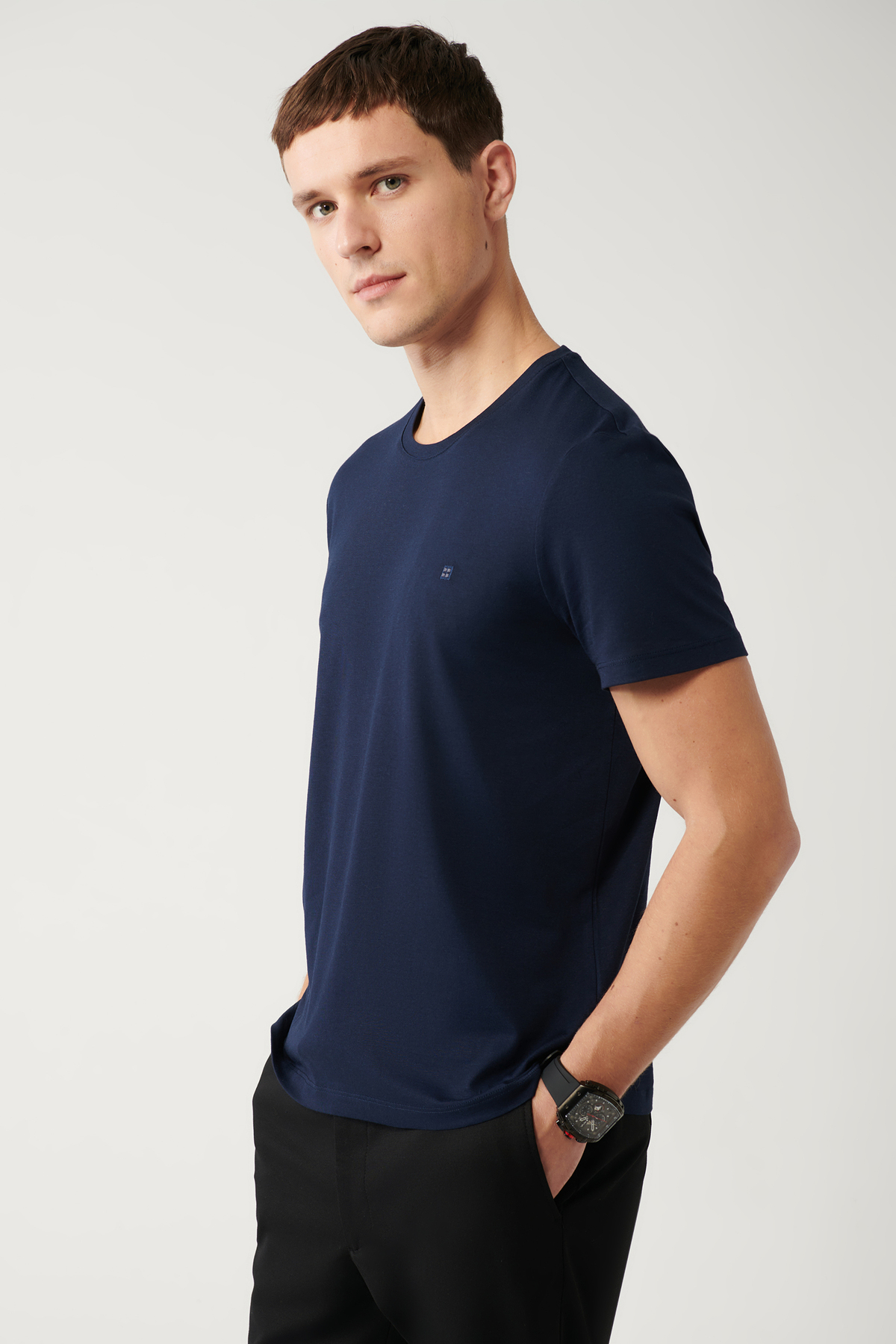 Avva Men's Navy Blue Ultrasoft Crew Neck Plain Standard Fit Normal Cut Modal T-shirt