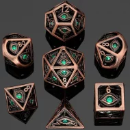 HYMGHO Dragons Eye Hollow Mini 10mm Metal Dice Set - Ancient Copper with Green Gems (7)