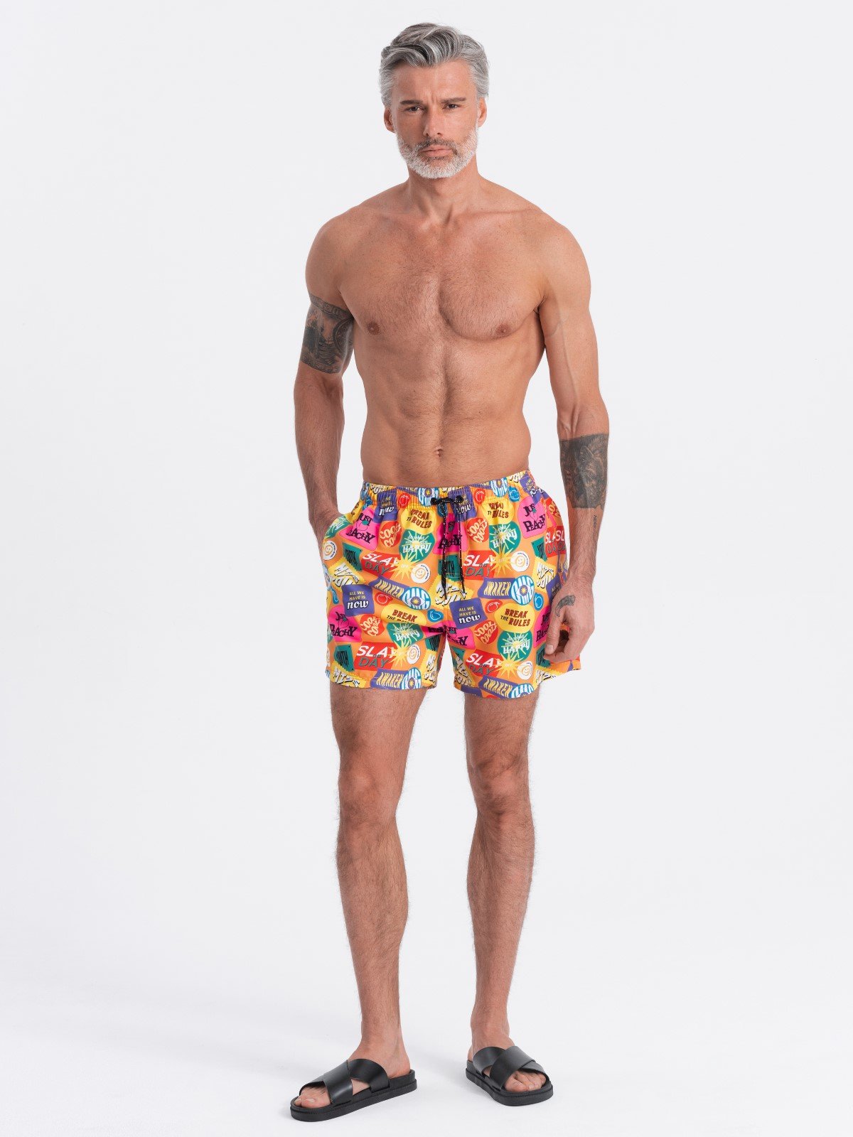 Ombre Men's swim shorts in lettering - multicolor