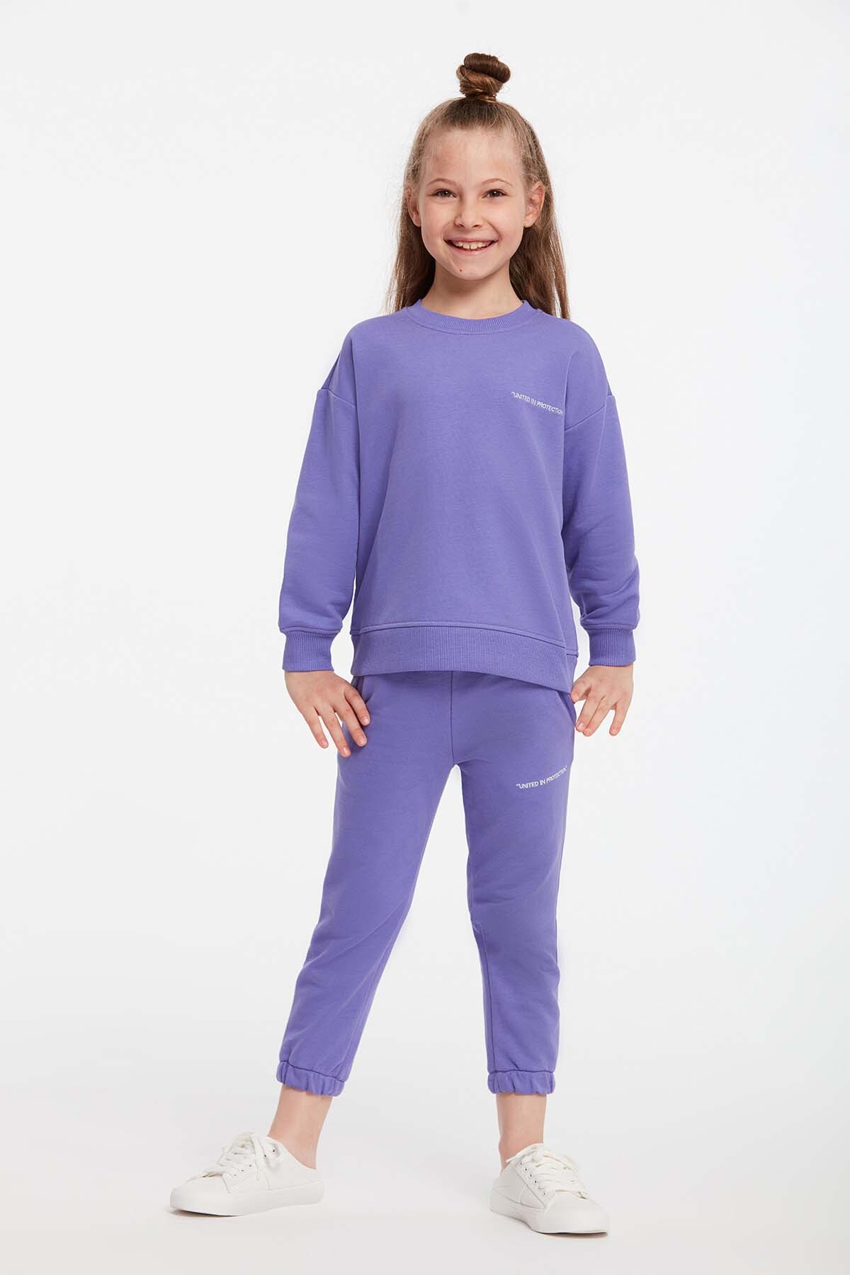 GRIMELANGE Jabor Girls Embroidered Crew Neck Comfort Purple Tracksuit Set