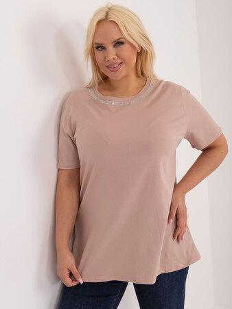 Fashionhunters Béžová bavlněná halenka plus size s krajkou na zádech.Velikost: XL