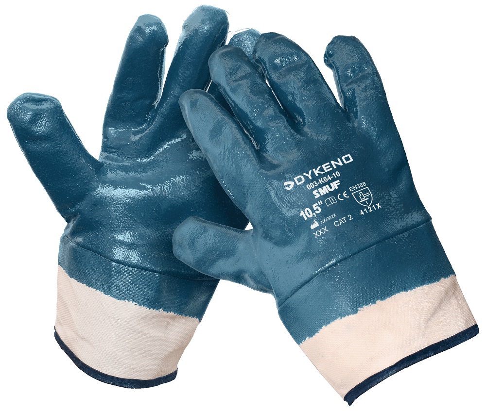 Smuf pracovní rukavice celomáčené v nitrilu tuhá manžeta