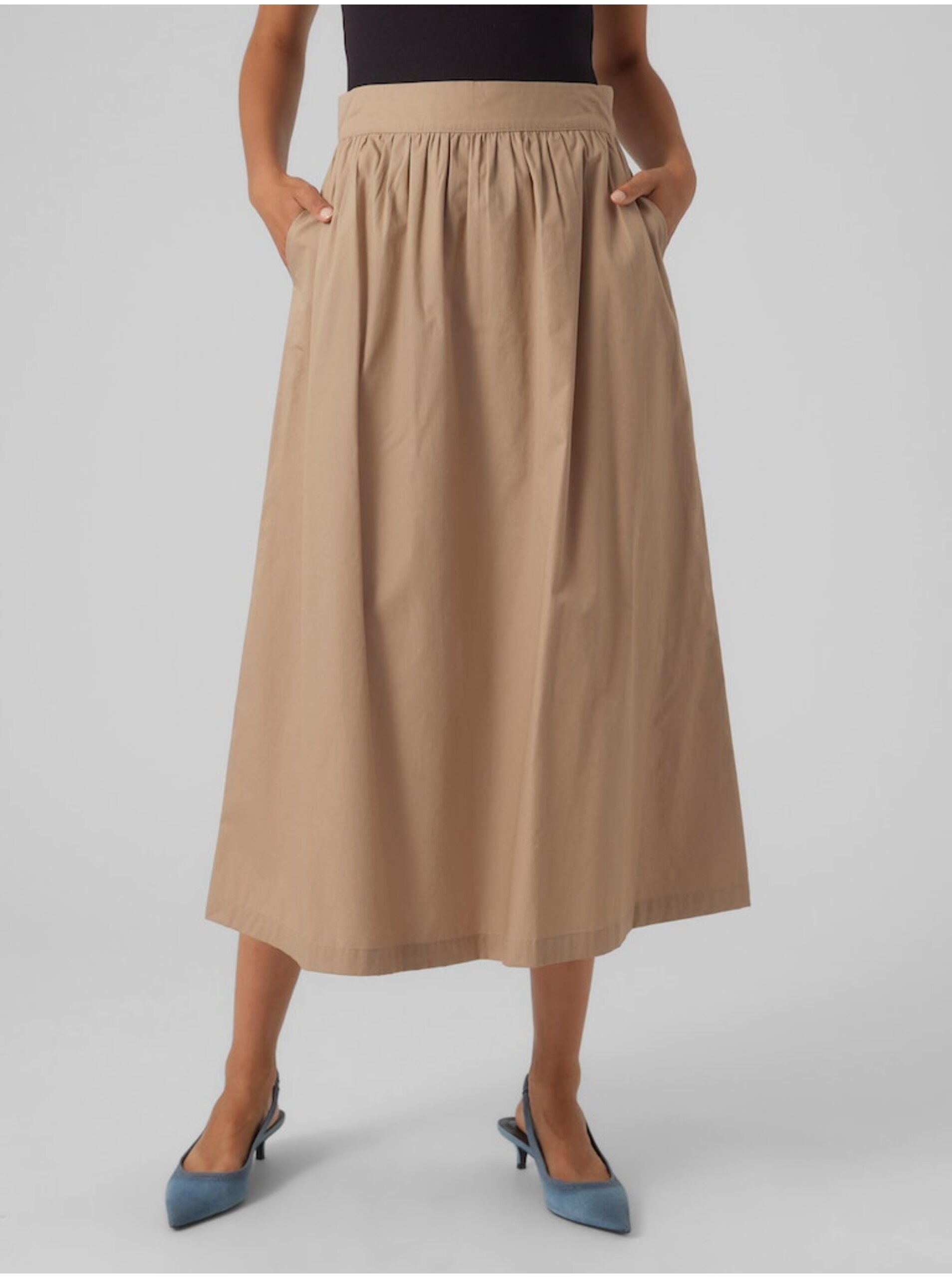 Béžová dámská midi sukně Vero Moda Cilla - Dámské