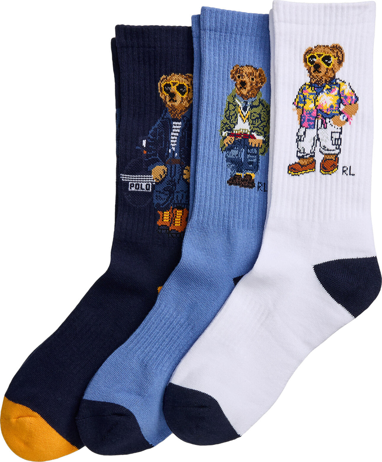 Sada 3 párů pánských vysokých ponožek Polo Ralph Lauren 449944158002 Navy/Blue/White Bears 999