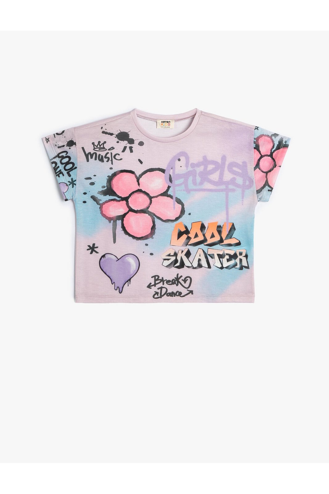 Koton Crop T-Shirt Graffiti Printed Short Sleeve Crew Neck