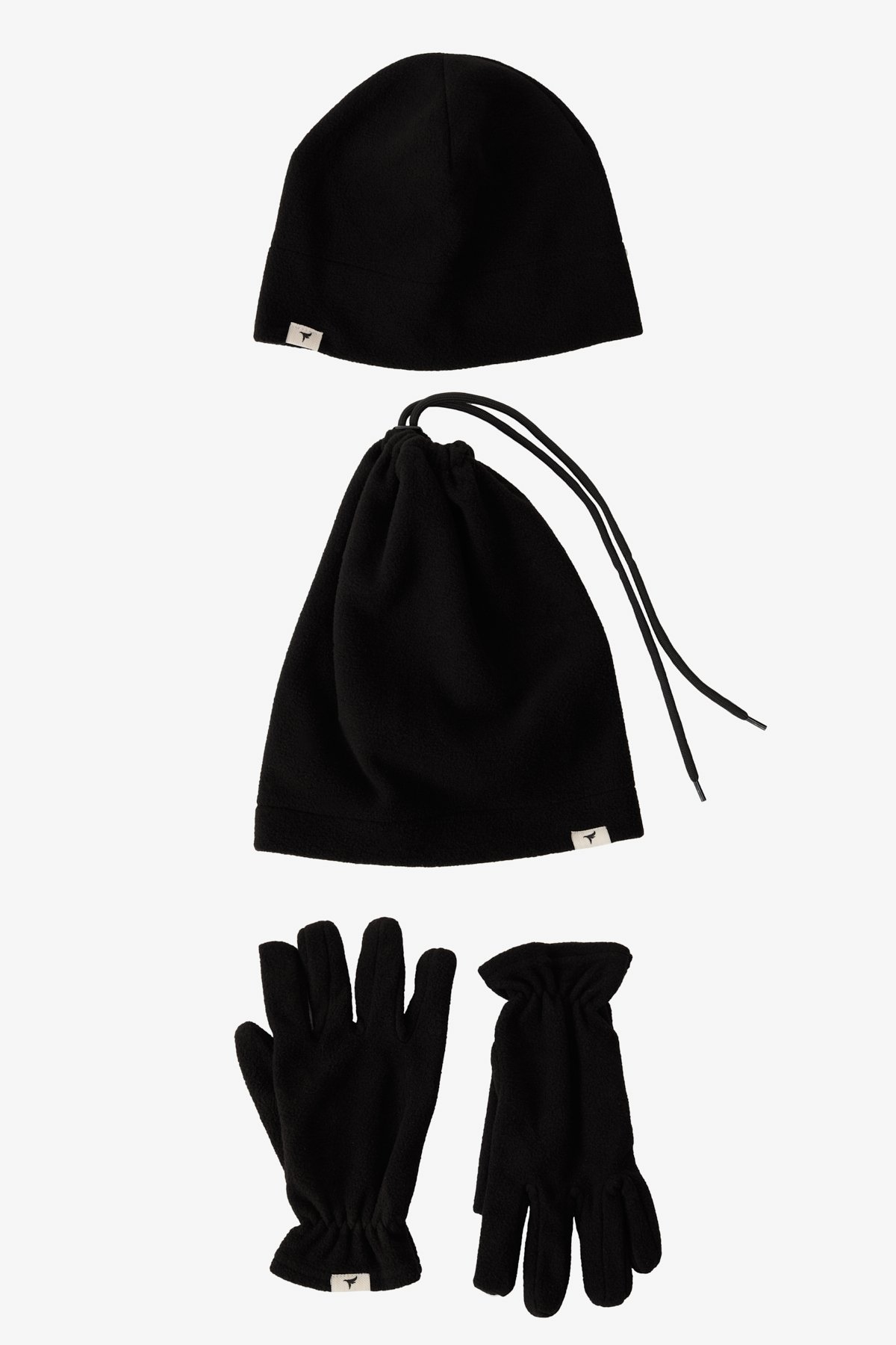 ALTINYILDIZ CLASSICS Men's Black Fleece Beanie Neck Collar Gloves Set