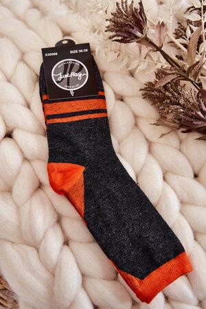 Kesi Dámské dvoubarevné ponožky s pruhy Grafit-oranžová 39-41, Odstíny, šedé, a, stříbrné, ||, Odstíny, oranžové