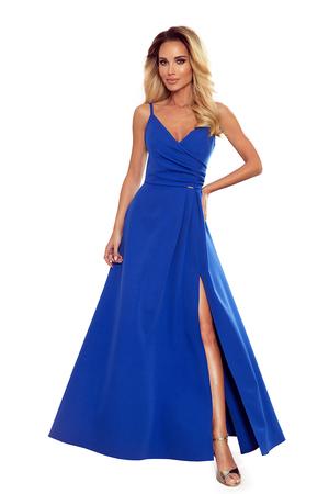 Numoco Elegantní maxi šaty na ramínka CHIARA - modré Velikost: S, Modrá