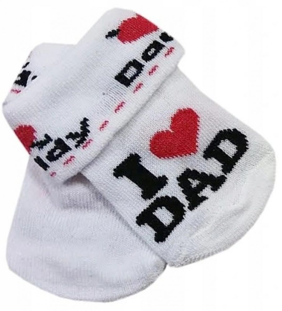 I love Kojenecké bavlněné ponožky I Love Dad, bílé s potiskem, vel. 80/86