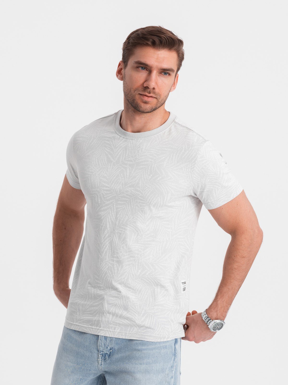 Ombre Men's fulllprint t-shirt in palm leaves - grey