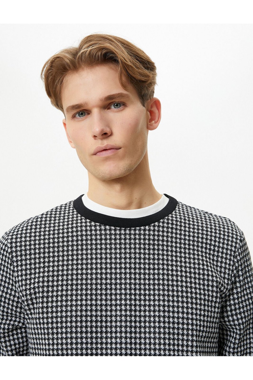 Koton Crew Neck Sweater Houndstooth Patterned Long Sleeve