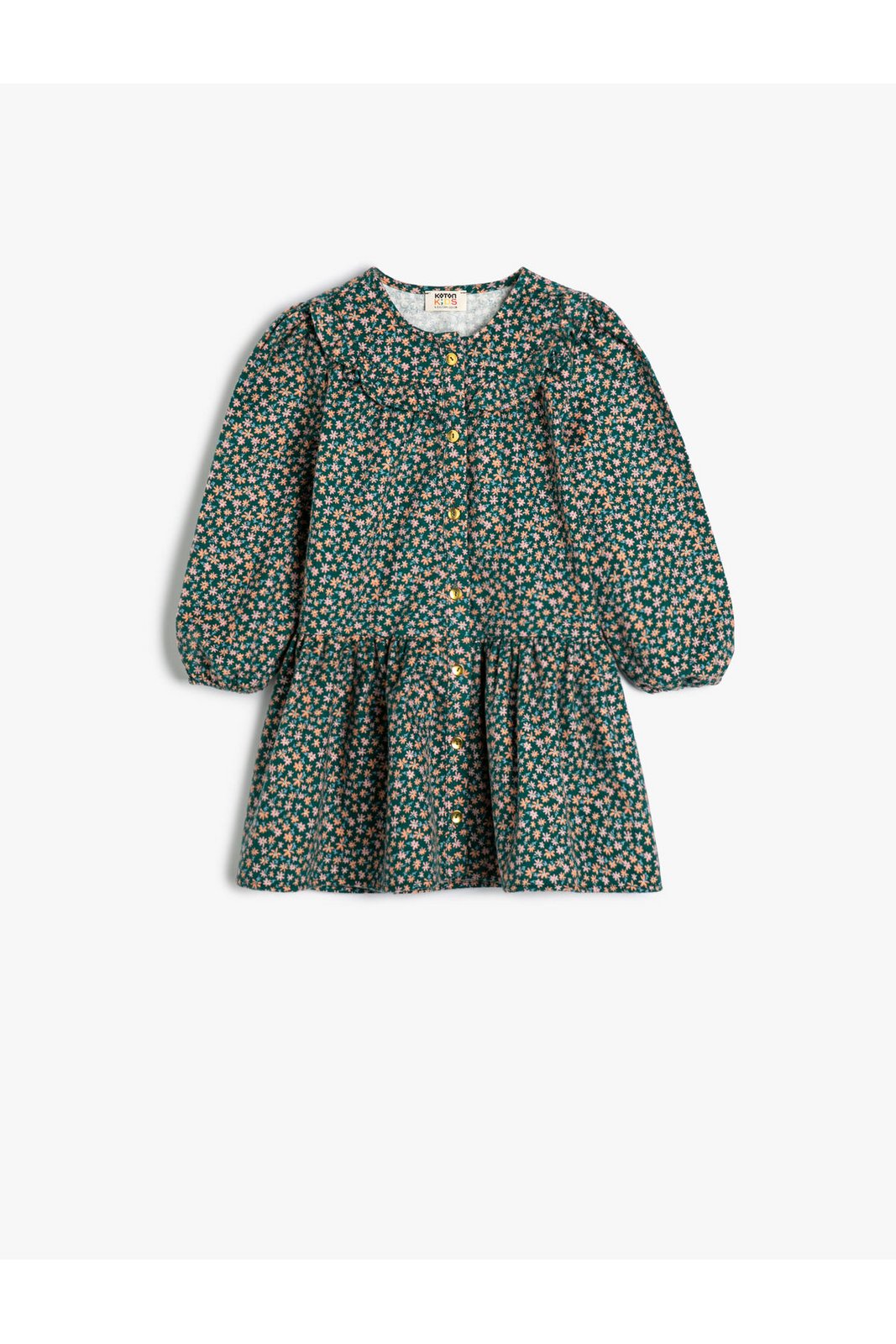 Koton Floral Dress Baby Collar Long Sleeve Buttoned Cotton