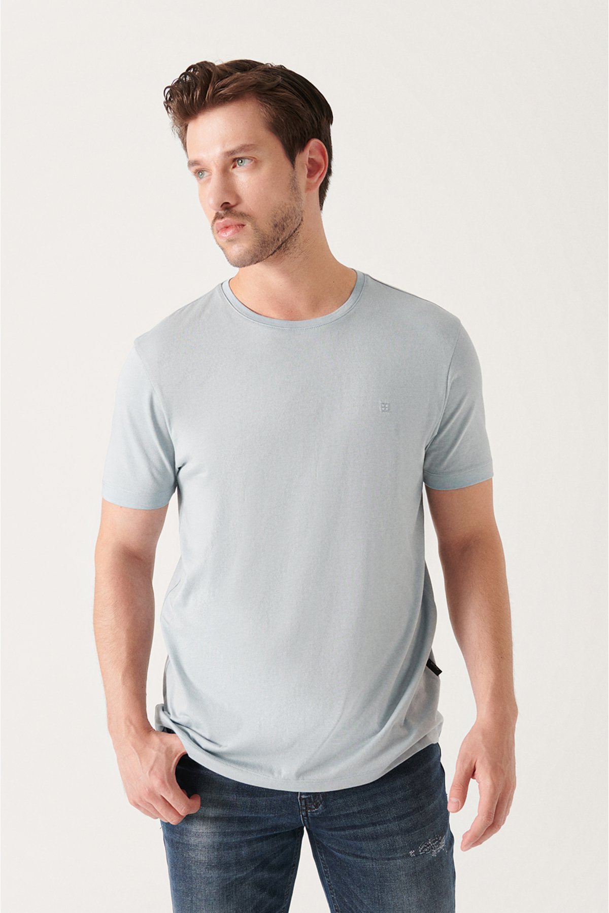 Avva Men's Gray Ultrasoft Crew Neck Plain Regular Fit Modal T-shirt