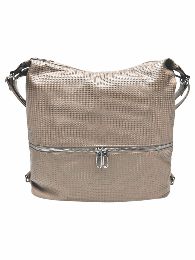 Velký hnědošedý kabelko-batoh 2v1 se vzorem