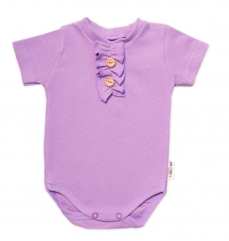 Baby Nellys Kojenecké žebrované body s knoflíčky kr. rukáv, Girl - lila