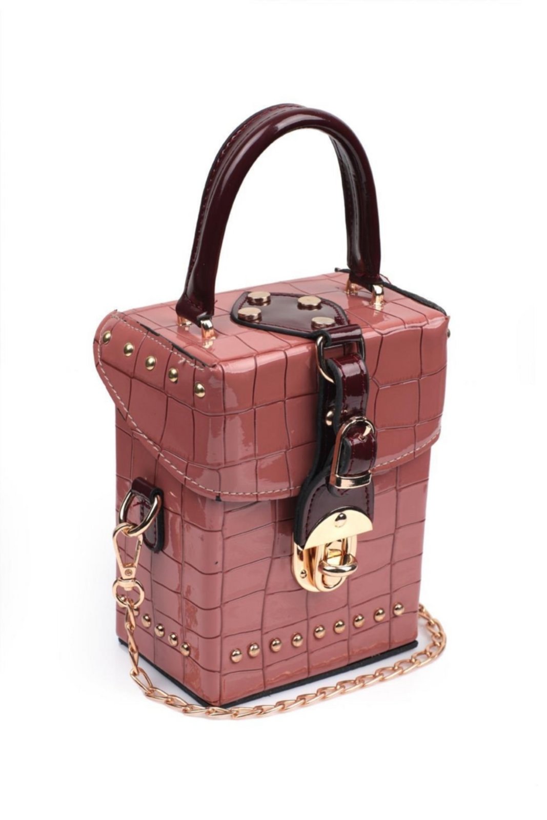 Capone Outfitters Capone Large Crocodile Pattern Venezia Dry Rose Women's Clutch & Shoulder Bag