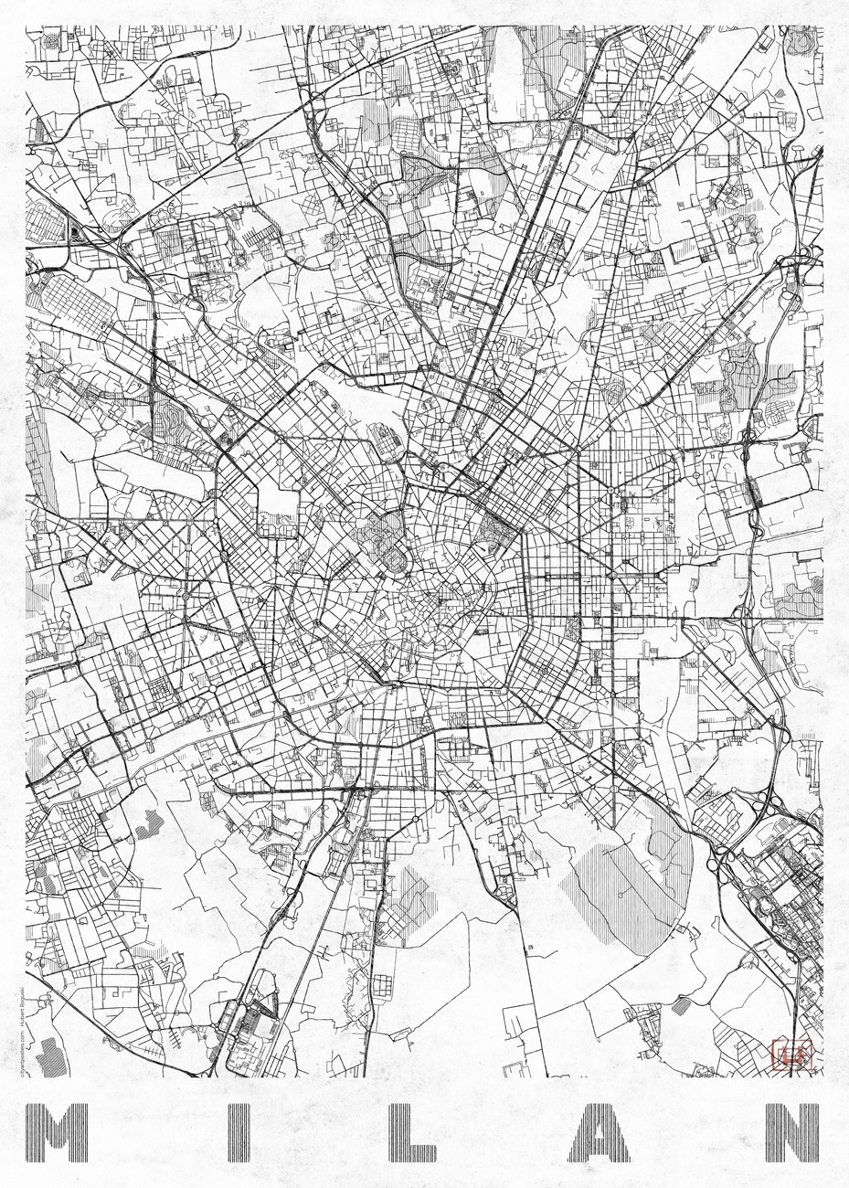 Hubert Roguski Mapa Milan, Hubert Roguski, (30 x 40 cm)