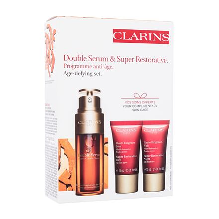 Clarins Double Serum & Super Restorative Age-Defying Set : pleťové sérum Double Serum 50 ml + denní pleťový krém Super Restorative Day Cream 15 ml + noční pleťový krém Super Restorative Night Cream 15 ml pro ženy