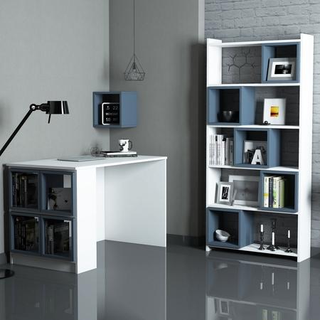 Hanah Home Study Desk & Bookshelf Box - White, Blue