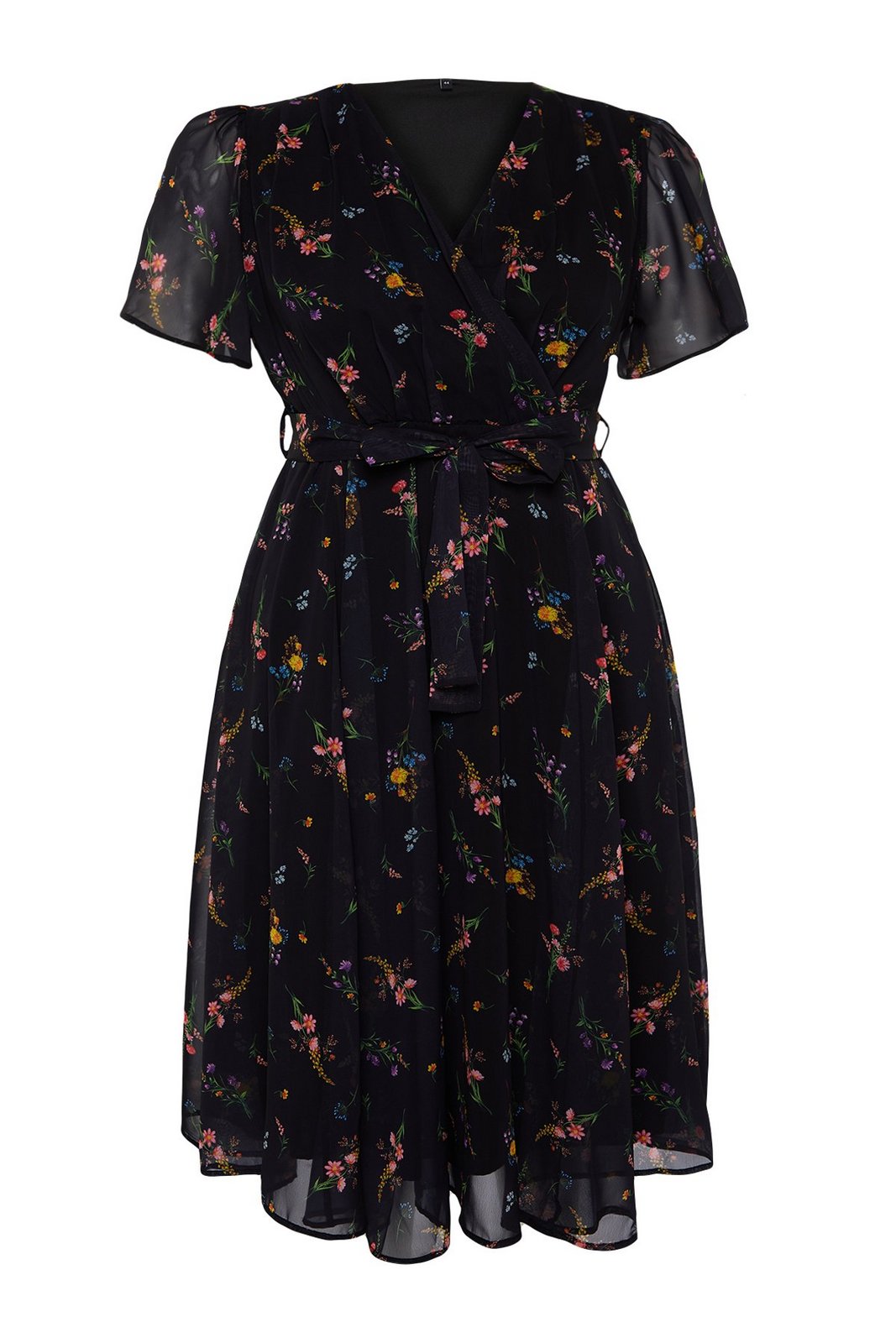 Trendyol Curve Multi Color Floral Pattern Chiffon Double Breasted Woven Dress