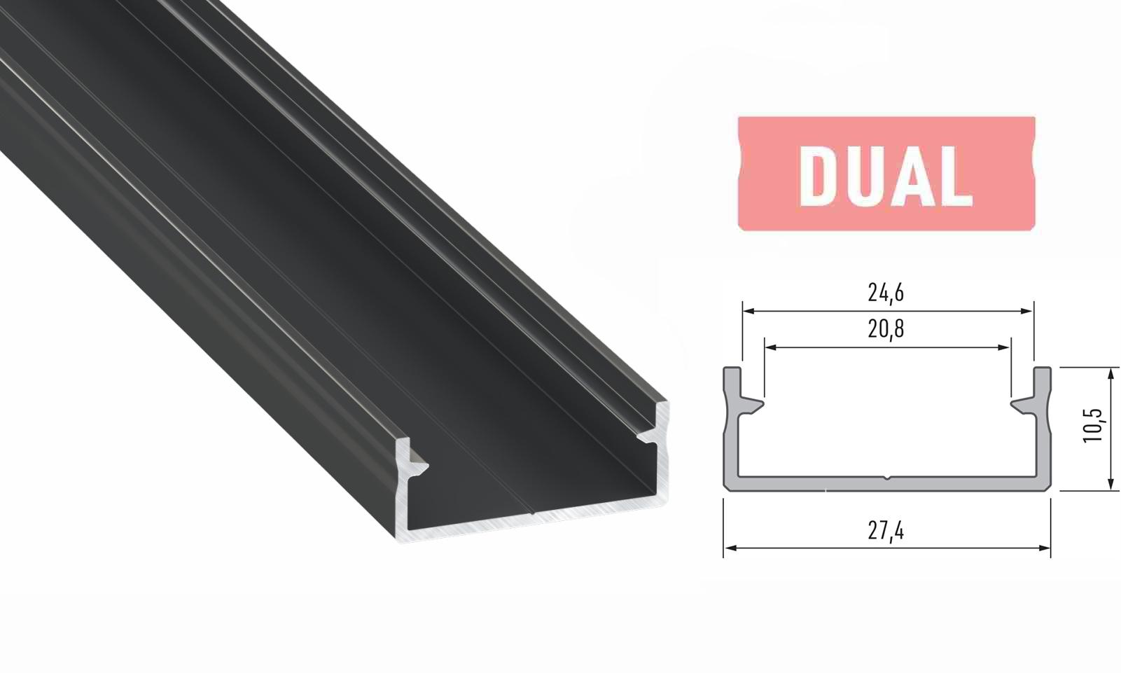 LEDLabs Hliníkový profil LUMINES DUAL 1m pro LED pásky, černý