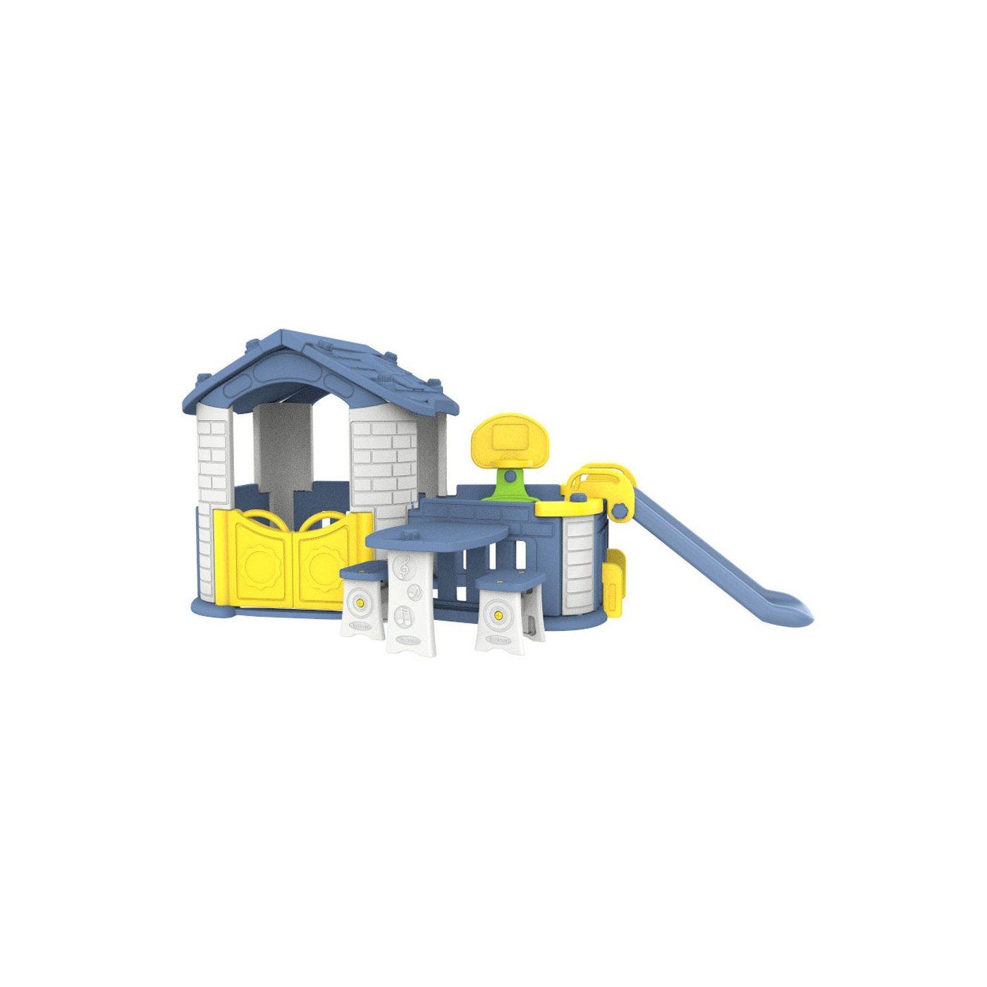 mamido Dětský zahradní domeček 5v1 se skluzavkou a modrou střechou