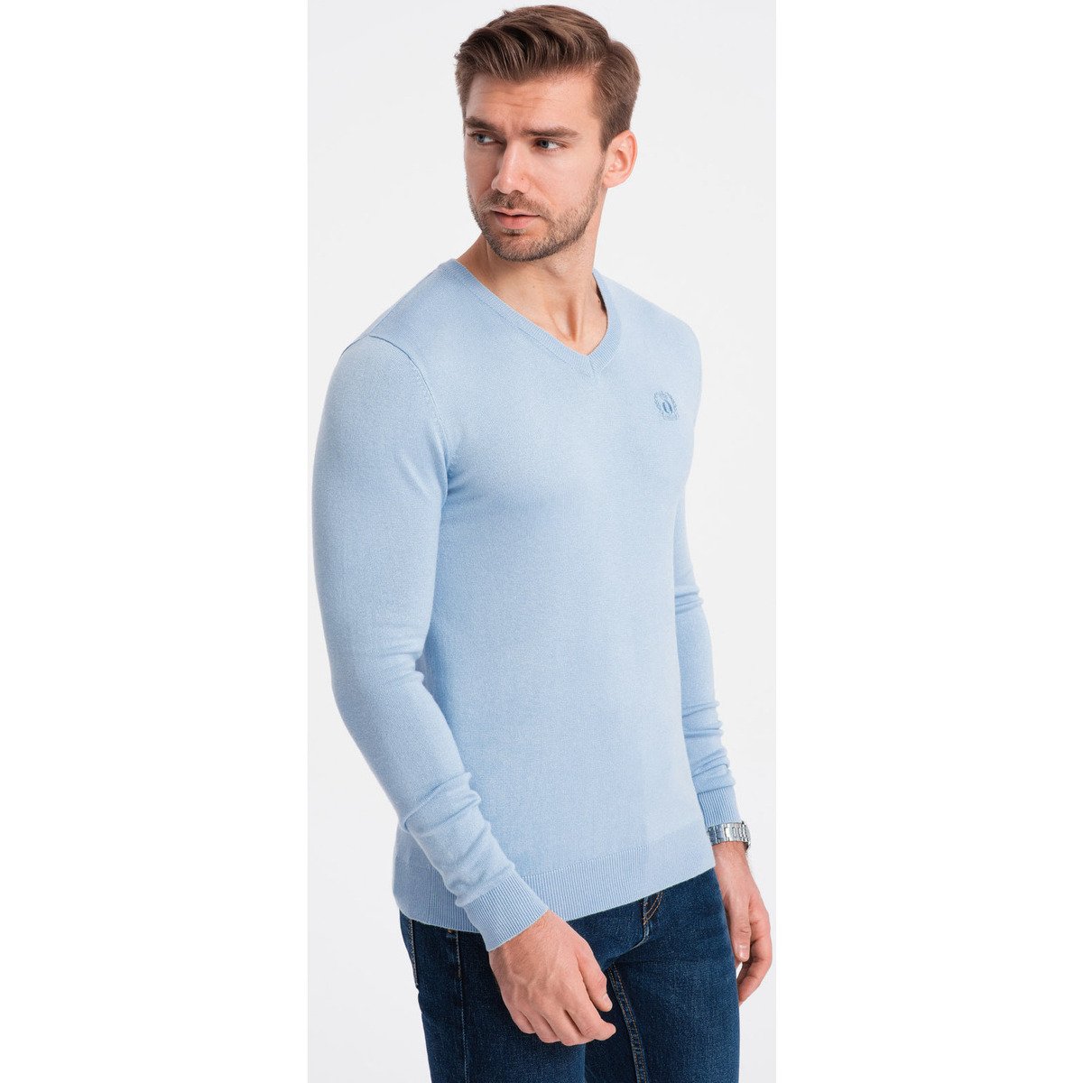 Ombre  Pánský klasický svetr Launcebuz světle modrá  Modrá