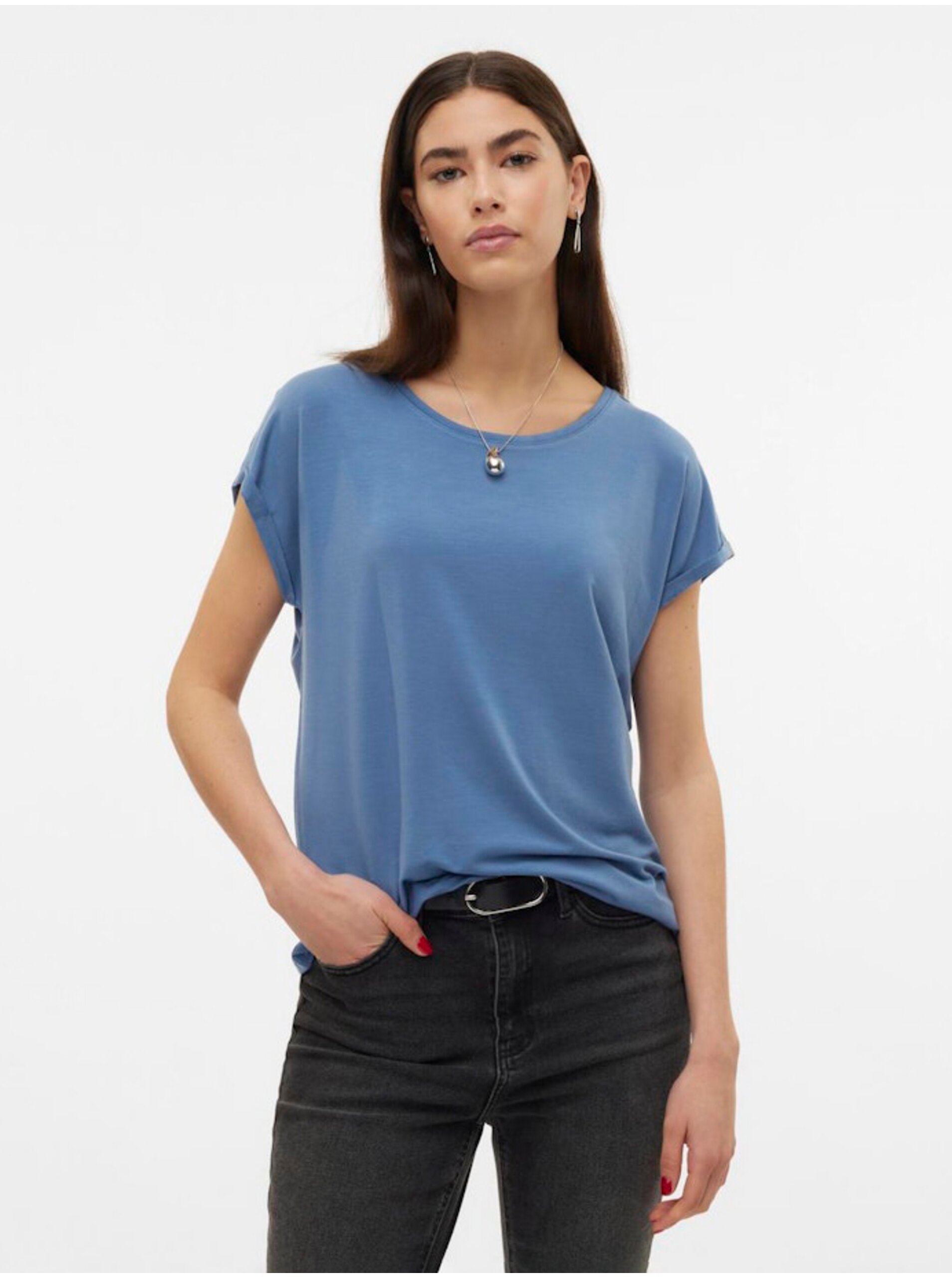 Modré dámské basic tričko Vero Moda Ava - Dámské