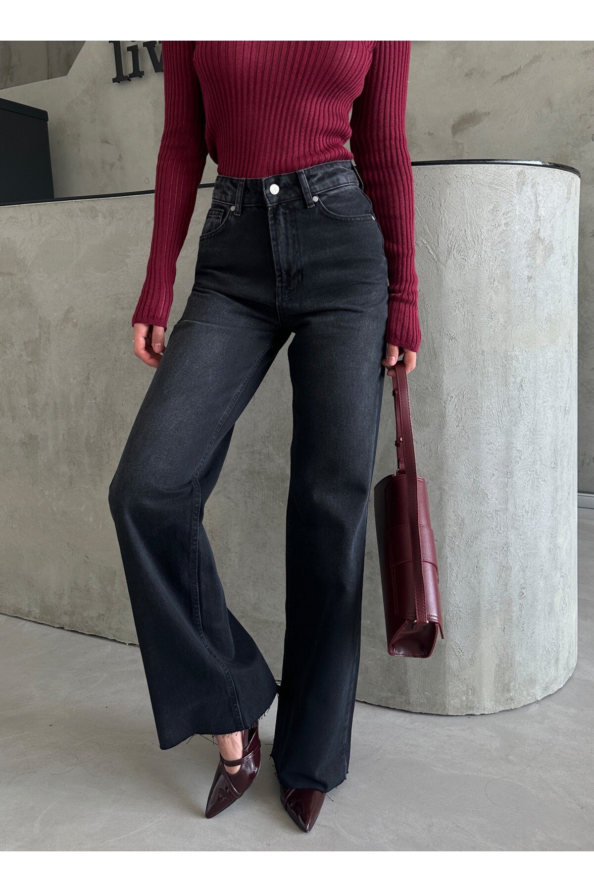 Laluvia Black Shaded Wide Leg Jeans