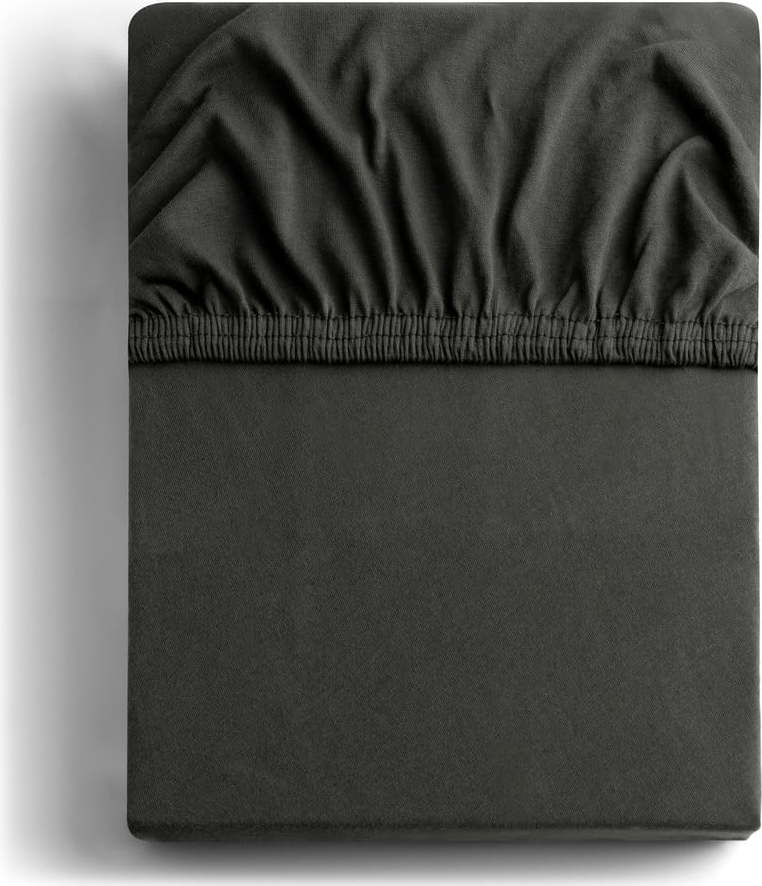 Tmavě šedé elastické džersejové prostěradlo DecoKing Amber Collection, 160/180 x 200 cm