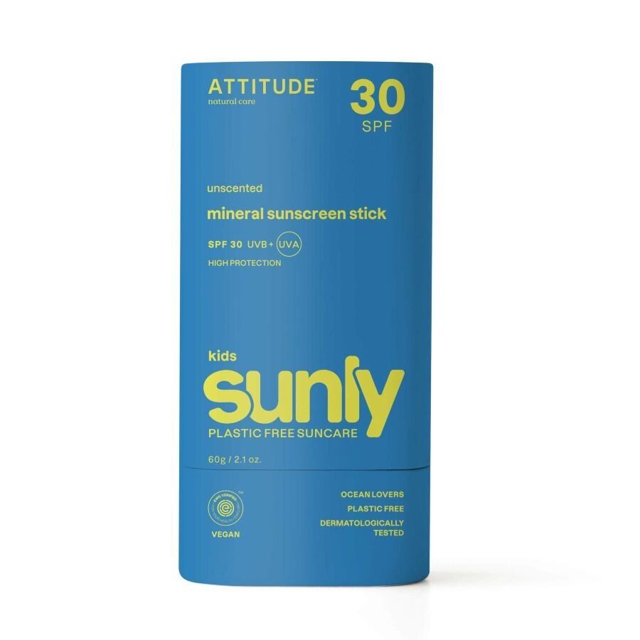 Dětská 100 % minerální ochranná tyčinka na celé tělo (SPF 30) bez parfemace Attitude 60 g