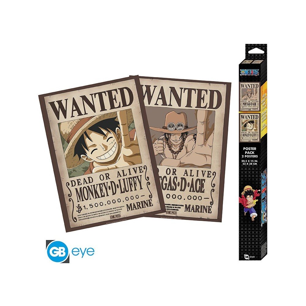 Set 2 plakátů One Piece - Wanted Luffy & Ace (52x38 cm)