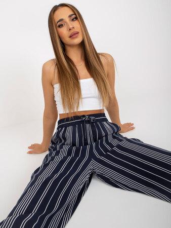 Fashionhunters Námořnické modré plátěné kalhoty z pruhované látky SUBLEVEL Velikost: XS