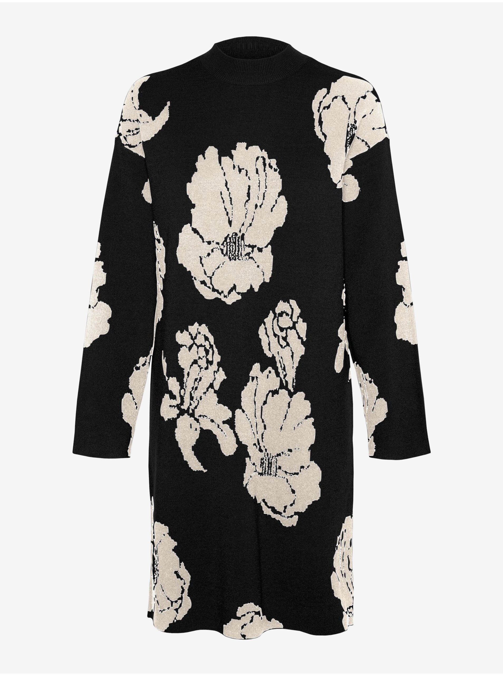 Bílo-černé dámské květované svetrové šaty VERO MODA Flora - Dámské