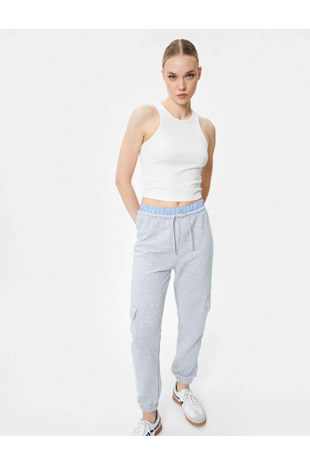 Koton Jogger Cargo Sweatpants Double Waist Detail Color Contrast