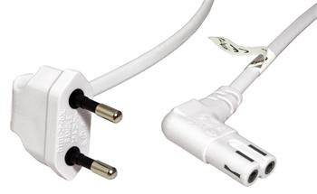 Kabel síťový 2pinový,CEE 7/16(M) - IEC320 C7, oba konektory 90°, 5m, bílý
