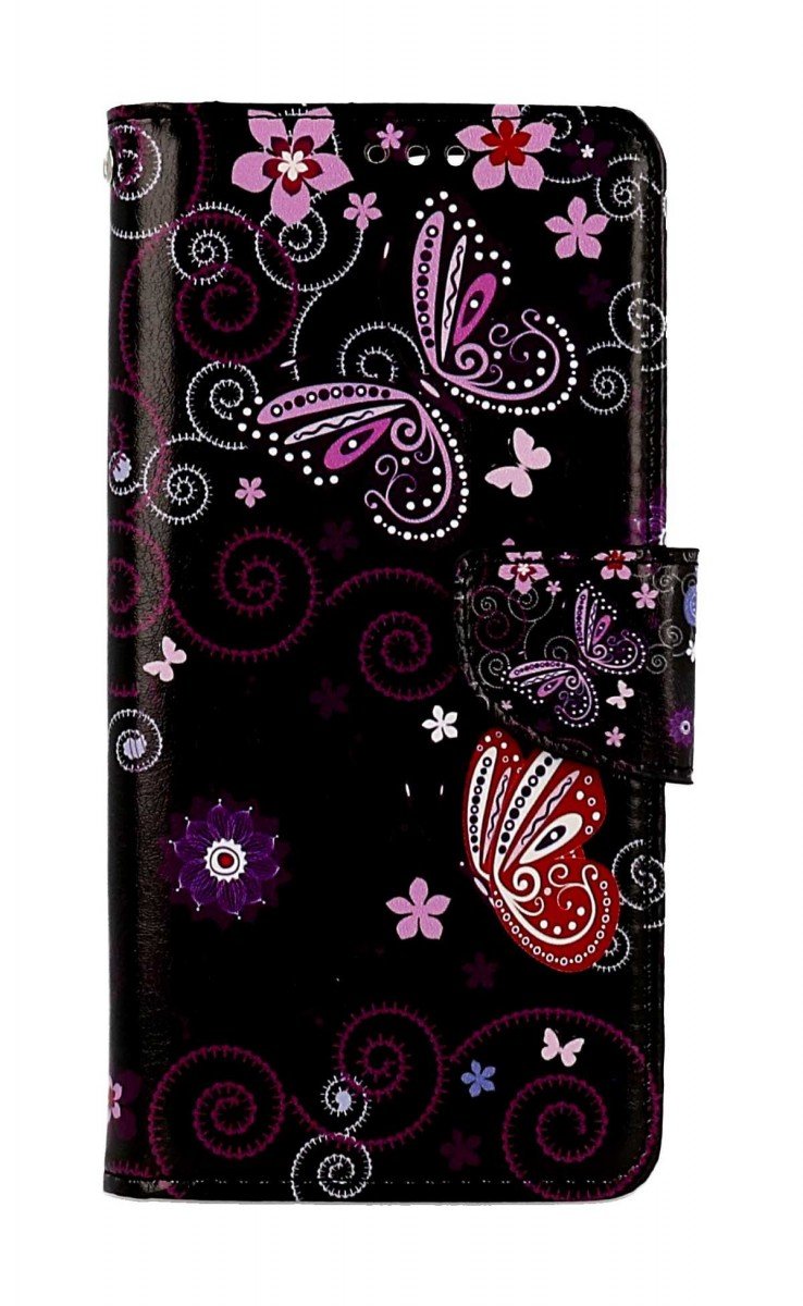 Pouzdro TopQ Design Xiaomi Redmi Note 13 knížkové Fialoví motýlci černý 122082