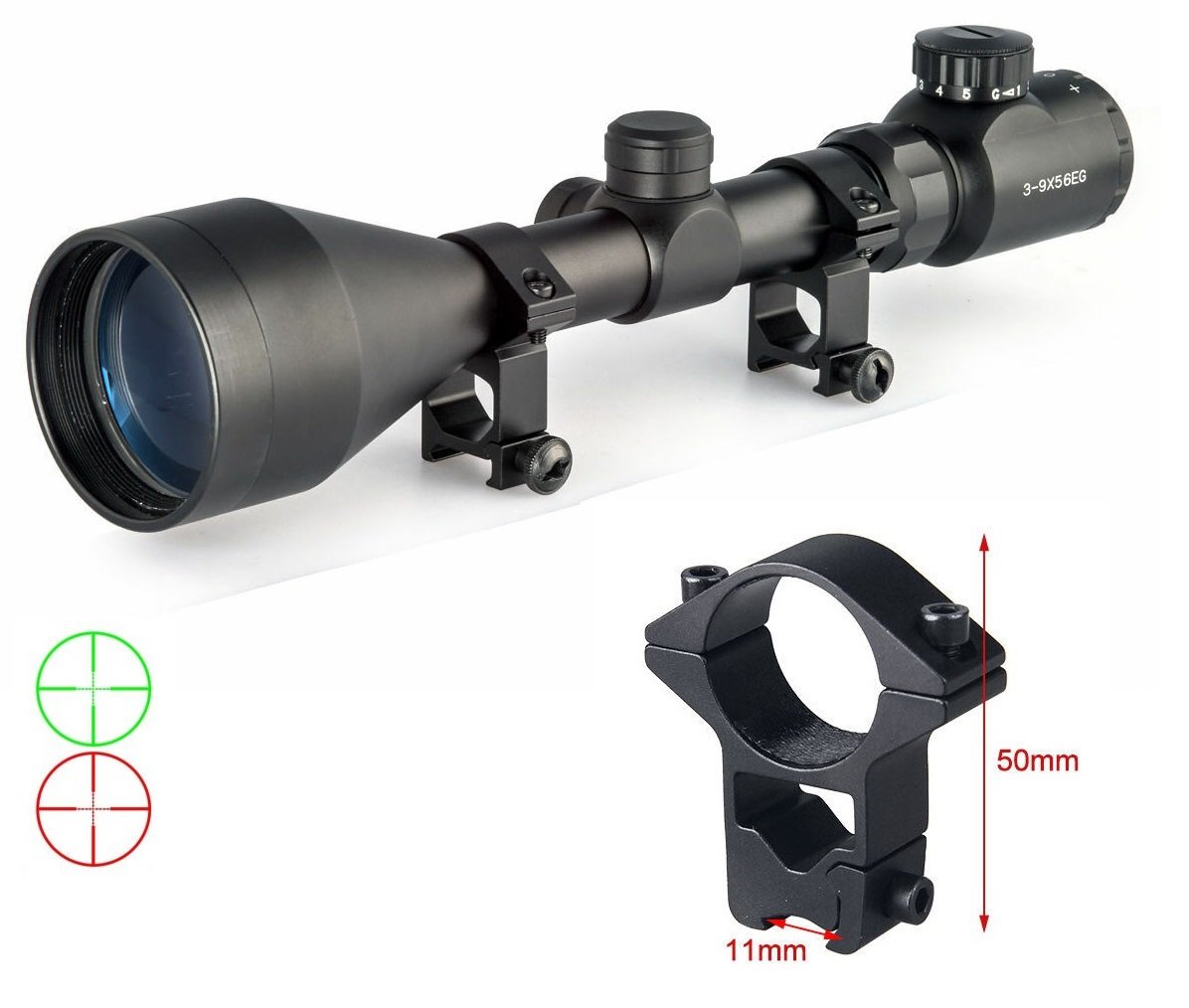 Puškohled 3-9 x 56 EG zoom Rifle Scope montáž 11 mm podsvícený kříž