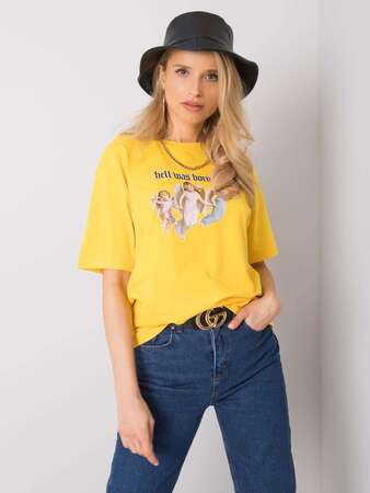 Fashionhunters Žluté tričko s jasmínovým potiskem RUE PARIS Velikost: M