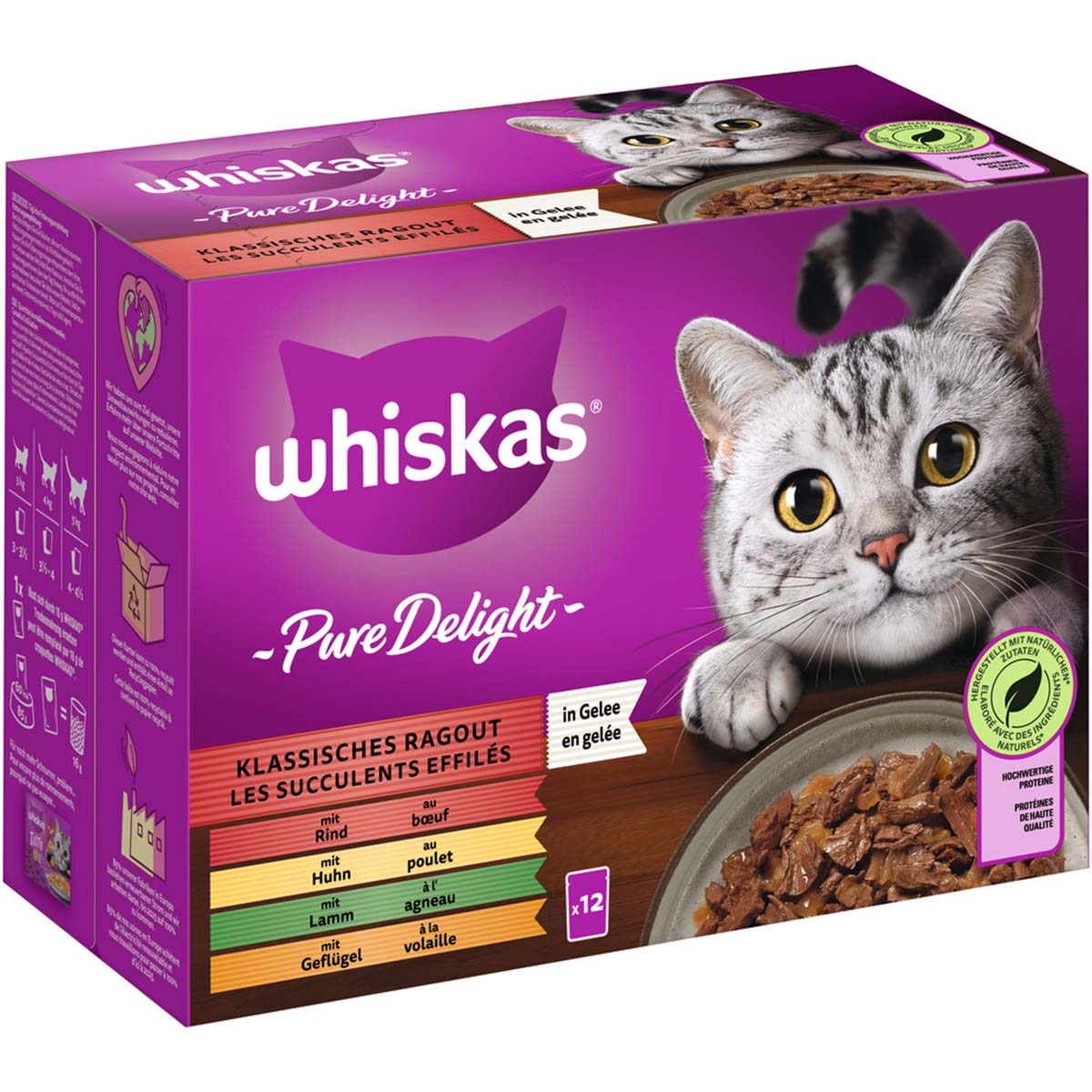 Whiskas Pure Delight Classic ragú v želé, kombinované balení, 12 × 85 g