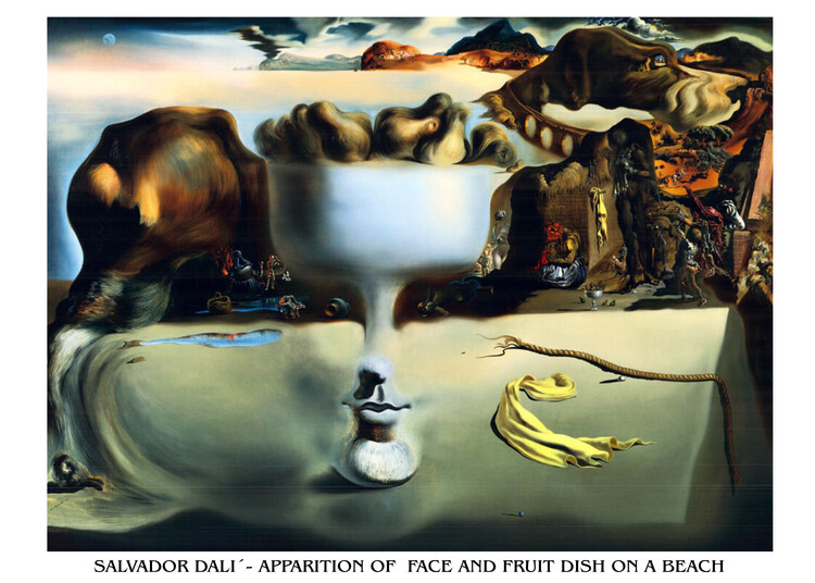 MIGNECO&SMITH Umělecký tisk Zjevení tváře a ovocné mísy na pláži, 1938, Salvador Dalí, (80 x 60 cm)