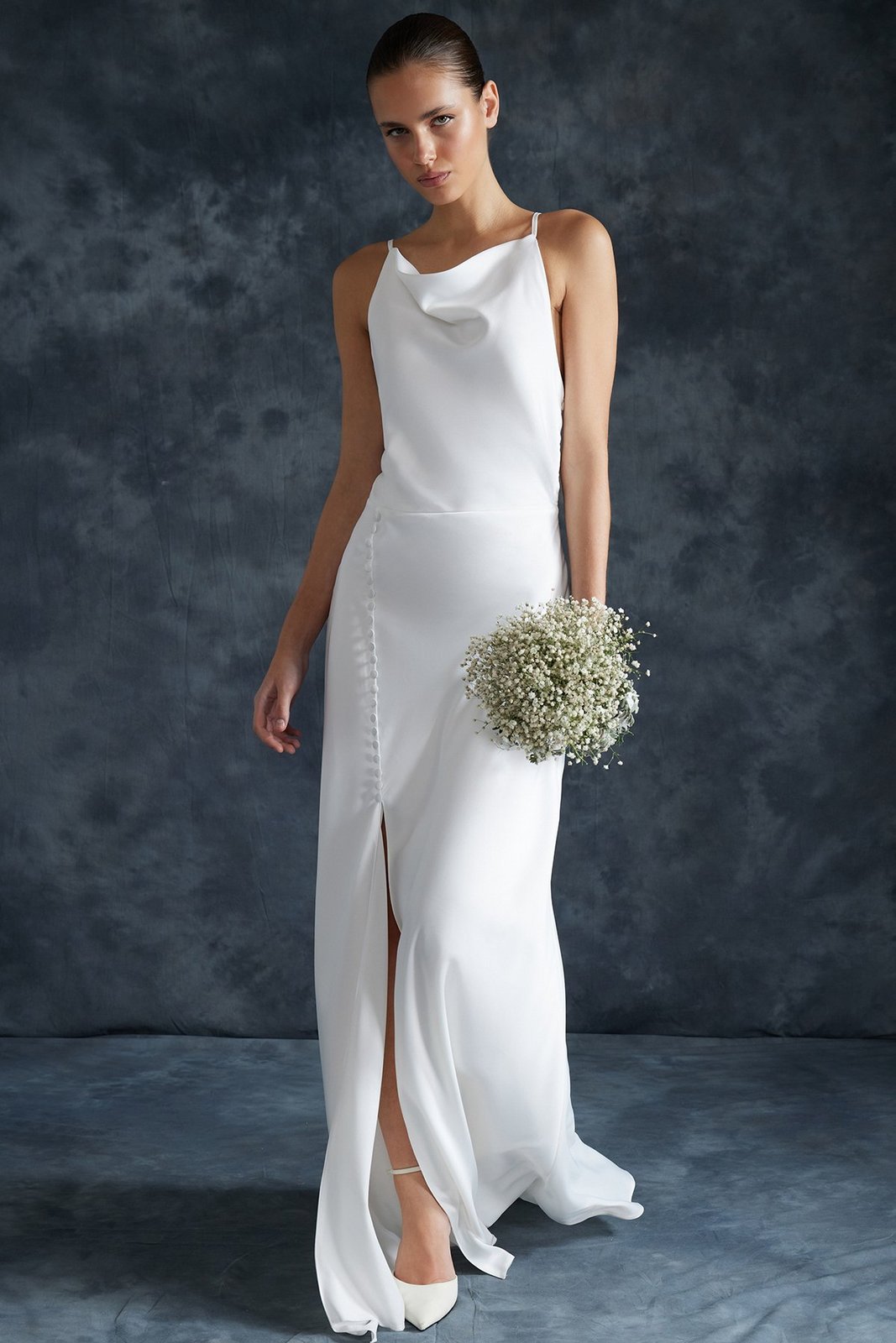 Trendyol Bridal White Satin Wedding/Wedding Long Evening Dress