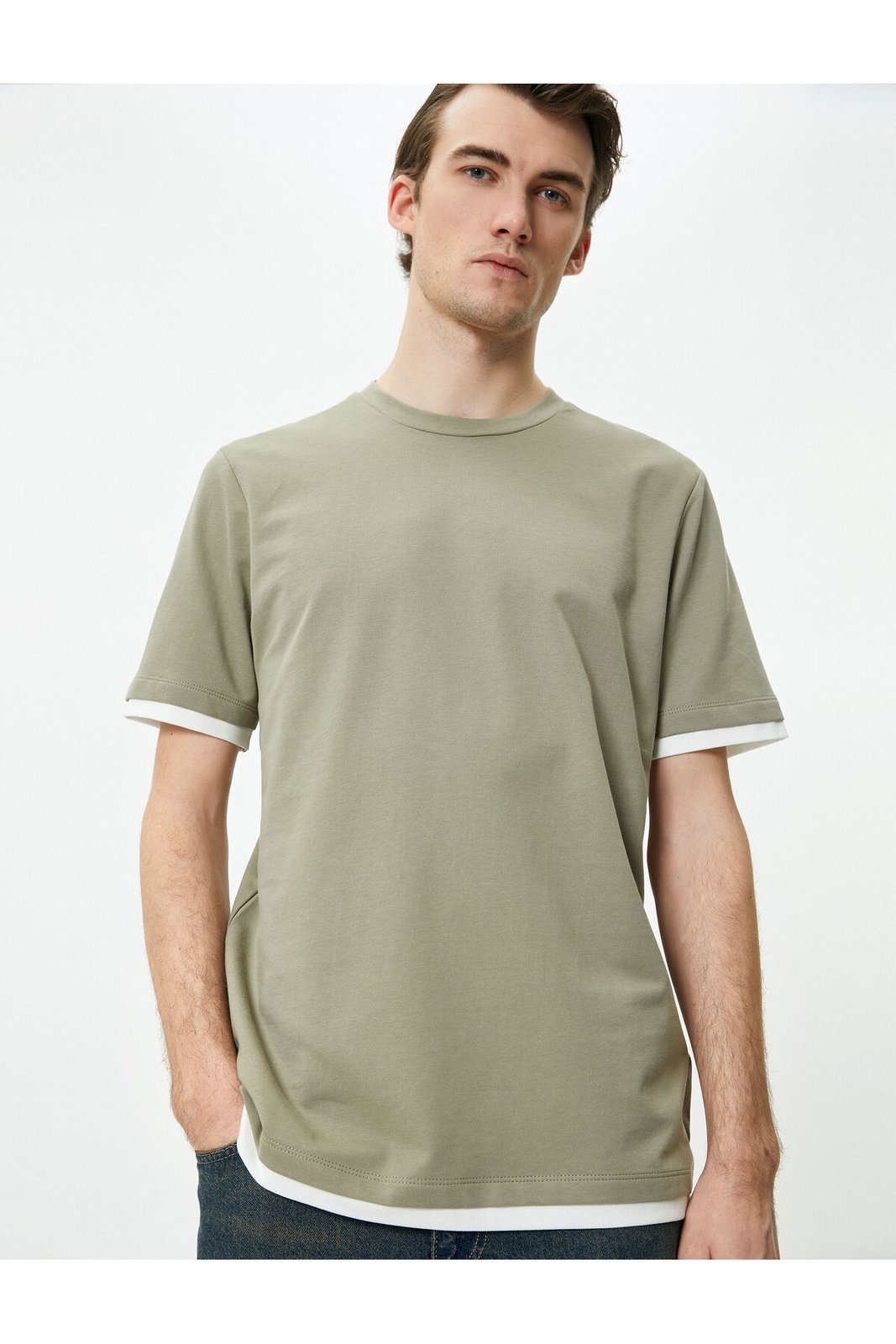 Koton Crew Neck T-Shirt Fabric Detailed Short Sleeve Cotton