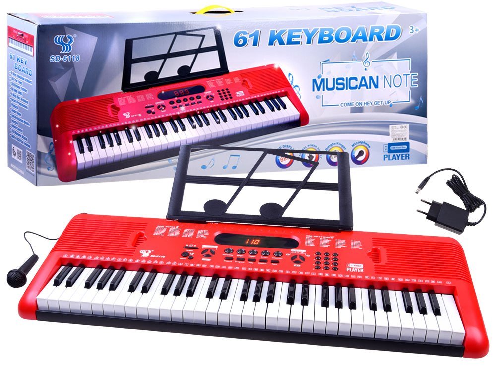 mamido Klávesy keyboard s mikrofonem 61 kláves červené