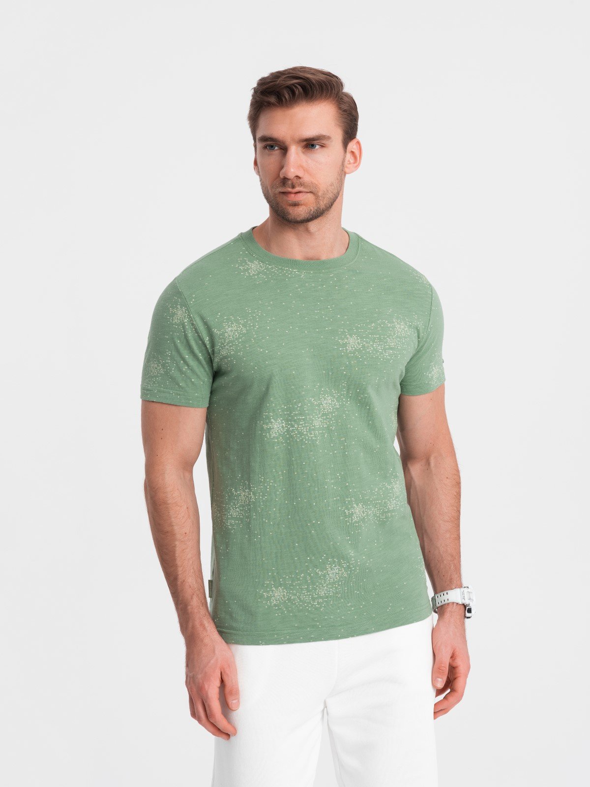 Ombre Men's full-print t-shirt with scattered letters - green