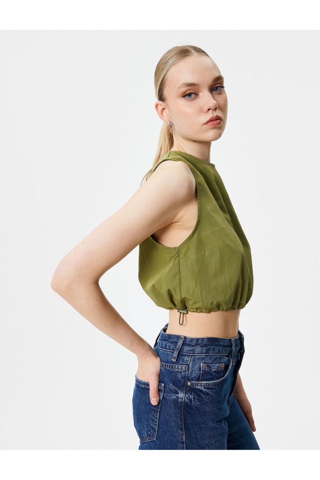 Koton Crop Top Parachute Fabric Sleeveless Elastic Waist