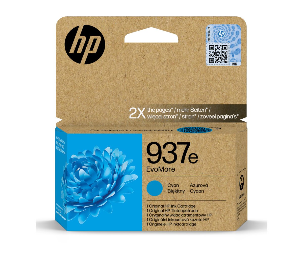 Inkoustová náplň HP 937e EvoMore azurová (4S6W6NE#CE1)